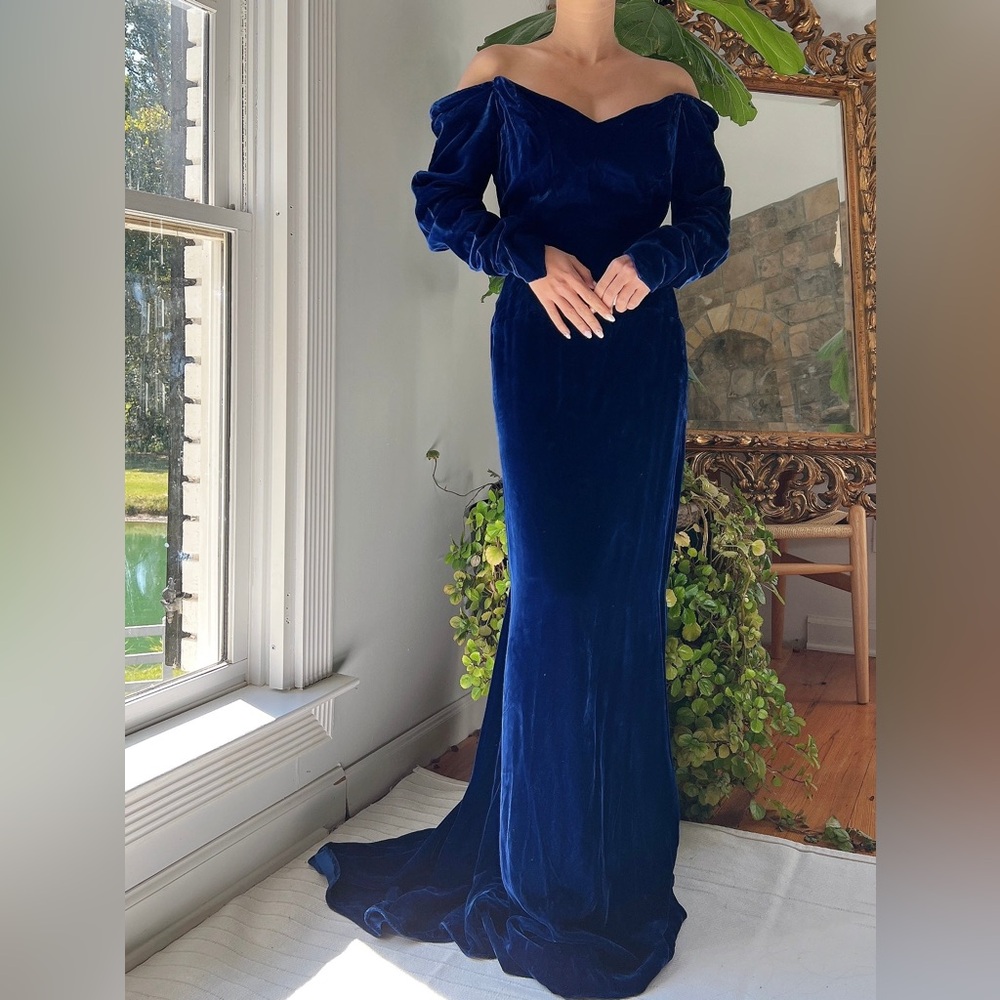 Vintage 1980s Velvet Off-Shoulder Gown